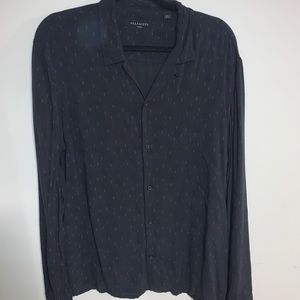 All Saints Mens Navy Button-Up Shirt